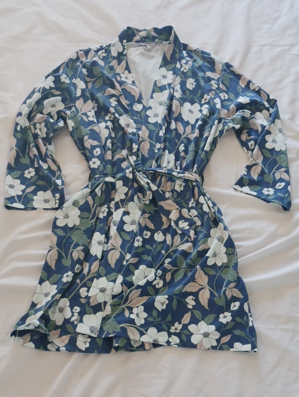 The Company Store Navy Floral Long Sleeve Robe